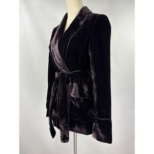 Amaryllis Anthropologie Spencer Velvet Smoking Jacket Blazer Dark Purple Small